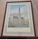 Oude gravure Stadhuis van Brussel, Antiek en Kunst, Ophalen of Verzenden