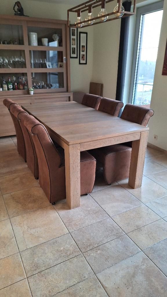 Massieve eiken eettafel, Huis en Inrichting, Tafels | Eettafels, Zo goed als nieuw, 100 tot 150 cm, 200 cm of meer, Vijf personen of meer