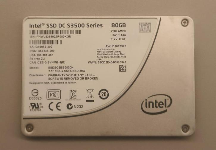 Intel SSD SATA 80GB, Computers en Software, Harde schijven, Gebruikt, Laptop, Intern, SSD, SATA, Ophalen of Verzenden