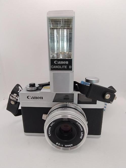 Canon Canonet 28 met een Canon 40 mm lens f 2.8 en flitser, Audio, Tv en Foto, Fotocamera's Analoog, Gebruikt, Spiegelreflex, Canon