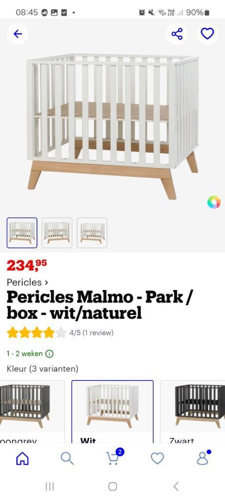 Kinderpark box Pericles Malmo wit/naturel, Kinderen en Baby's, Babyparken, Zo goed als nieuw, Rechthoekig, In hoogte verstelbaar