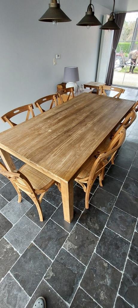 Tafel met 8 stoelen teak, Ophalen, Teakhout