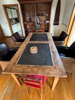 Houten tafel met blauwe steen, Huis en Inrichting, Ophalen, Gebruikt, 4 tot 6 stoelen