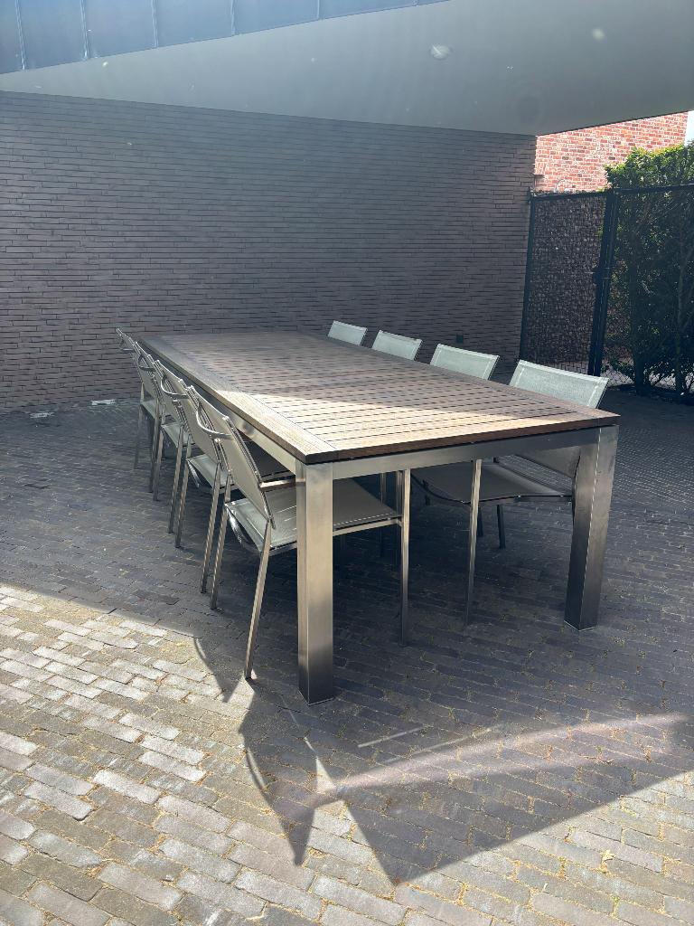 Tuintafel+ stoelen Bristol, Jardin & Terrasse, Inox, Chaise, Salons de jardin, 8 places