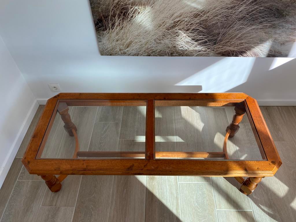 Table basse bois et verre, 100 à 150 cm, Moins de 50 cm, Verre, Enlèvement