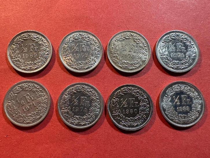 Zwitserland - set van 8 stuks 1/2 Frank (#220#), Postzegels en Munten, Munten | Europa | Niet-Euromunten, Setje, Overige landen