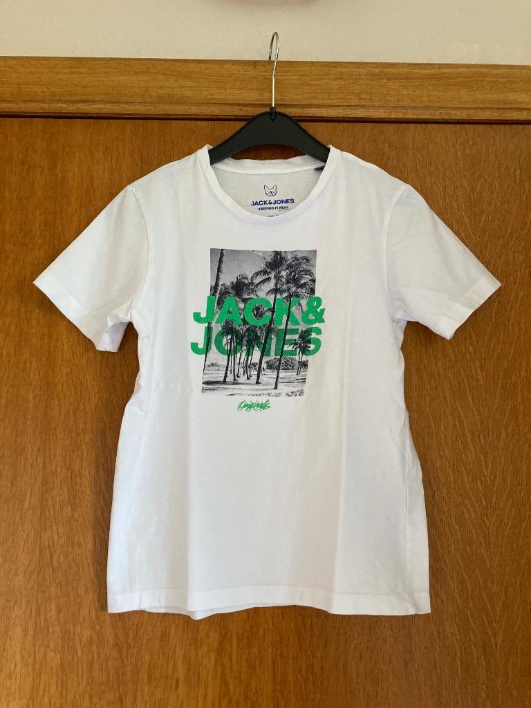 Wit t-shirt, Jack and Jones, maat 140, 10 jaar, Ophalen of Verzenden, Zo goed als nieuw, Shirt of Longsleeve, Jongen