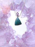Ketting Sterling Zilver Malachiet en Amethist, Ophalen of Verzenden, Zo goed als nieuw, Met edelsteen, Zilver