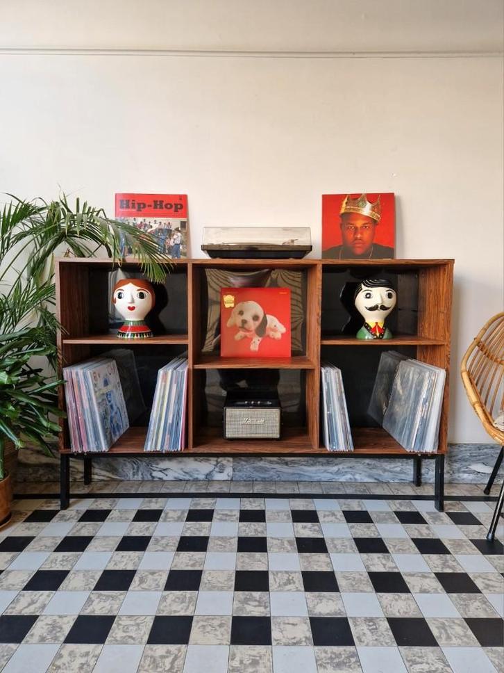 Vintage midcentury platenspeler meubel | boekenkast | kast, Huis en Inrichting, Kasten | Boekenkasten, Gebruikt, 150 tot 200 cm