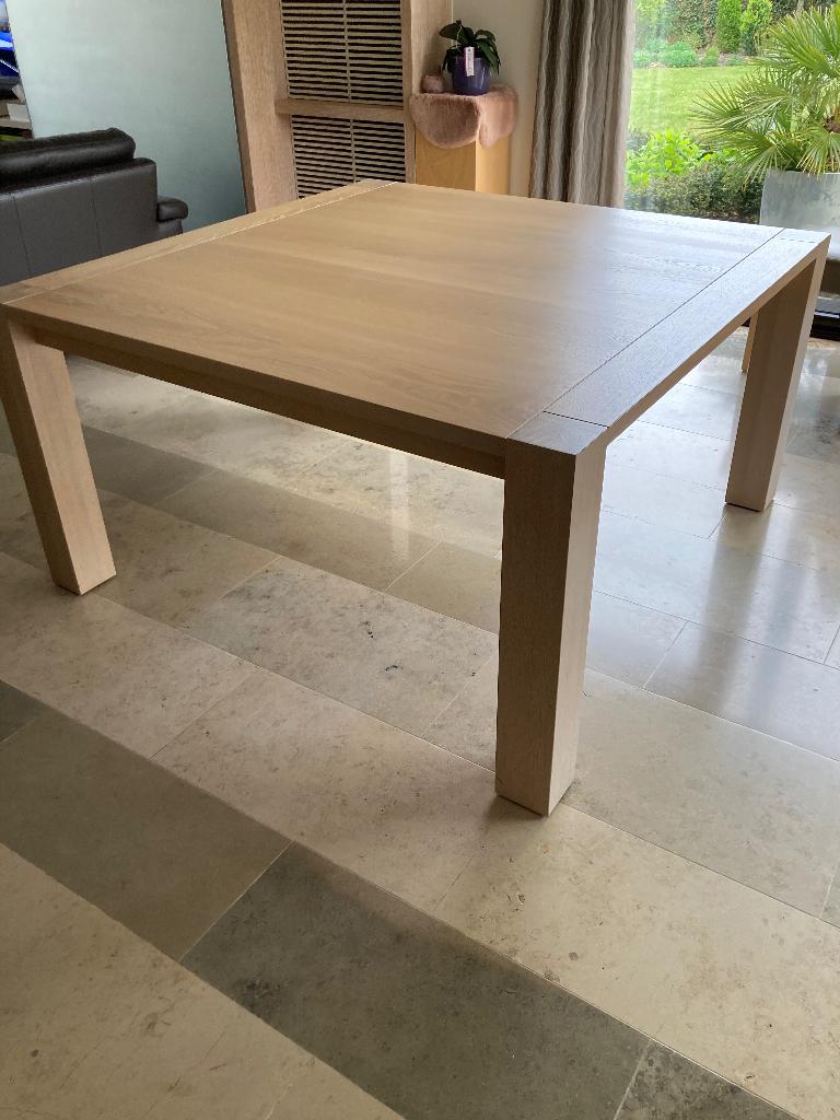 Massief eiken vierkante tafel, 150 tot 200 cm, Zo goed als nieuw, Vijf personen of meer, 150 tot 200 cm