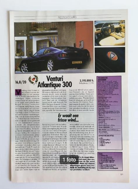 Artikel Venturi 300 Atlantique, Boeken, Auto's | Folders en Tijdschriften, Ophalen of Verzenden, Zo goed als nieuw, Overige merken