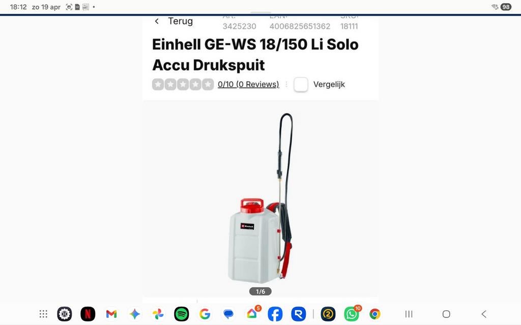 Einhell ge-ws8 li solo accu drukspuit, Tuin en Terras, Hand-tuingereedschap, Ophalen