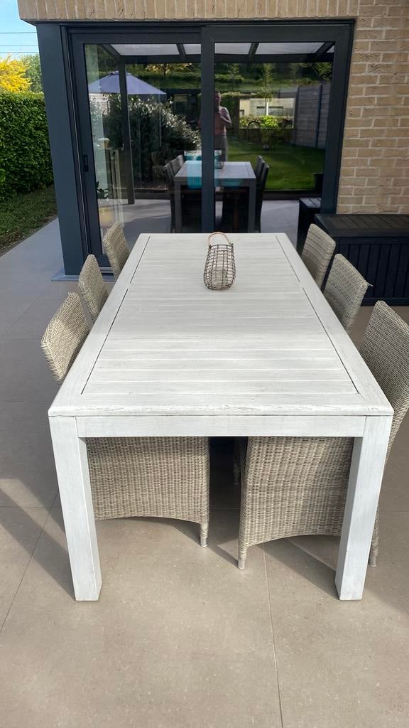 Grote tuintafel met 6 bistrostoelen, Enlèvement ou Envoi, Comme neuf