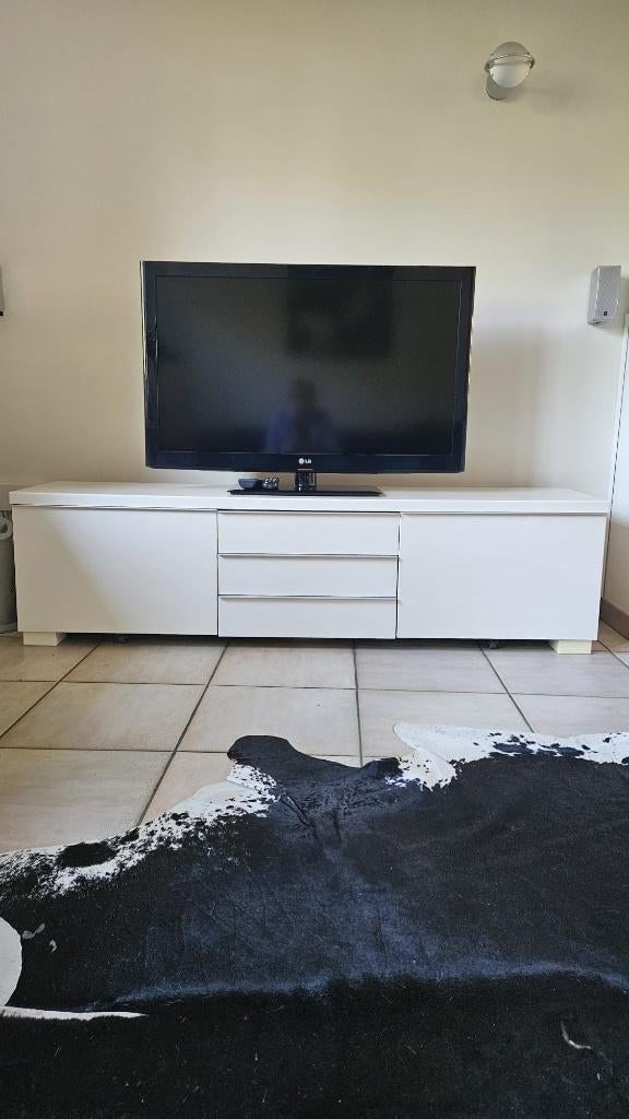 Meuble TV blanc brillant - comme neuf, Métal, 25 à 50 cm, Enlèvement ou Envoi, Moins de 100 cm