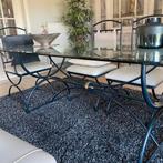 Table à manger en verre et 6 chaises avec dos en cuir, 150 à 200 cm, Cinq personnes ou plus, Verre, Enlèvement