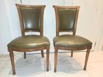 Set de 2 chaises vintage en bois avec revêtement vert — 55€, Enlèvement, Deux