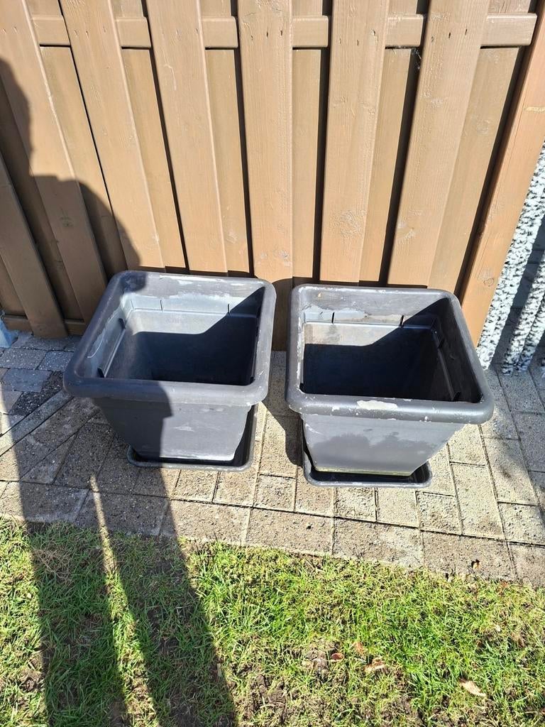 Set van 2 vierkante bloempotten met onderschaal, Tuin en Terras, Ophalen