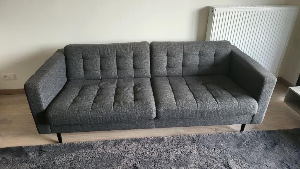 Mooie donkergrijze 3-zits zetel (200 cm) in goede staat, Huis en Inrichting, Zetels | Zetels, Zo goed als nieuw, Rechte bank, Driepersoons