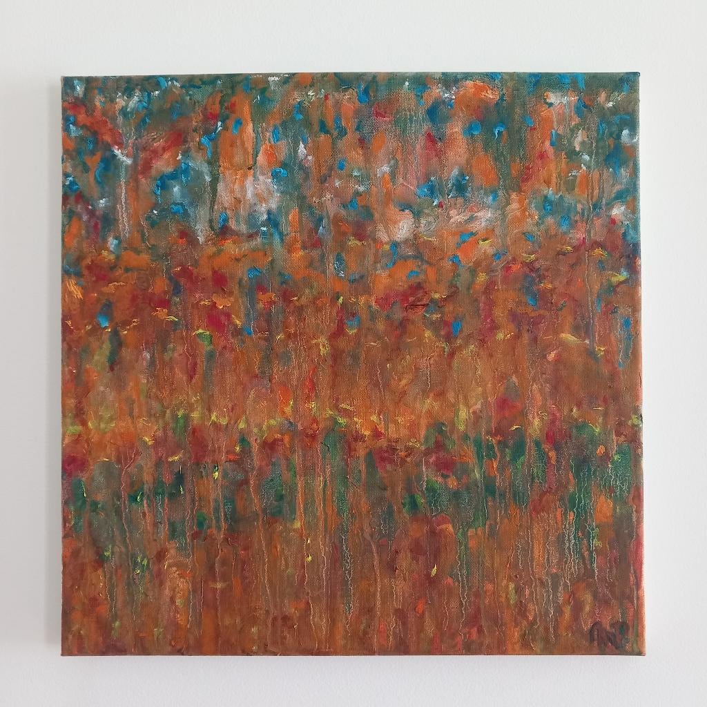 Intens, harmonieus schilderij in olieverf, 40x40 cm, Envoi