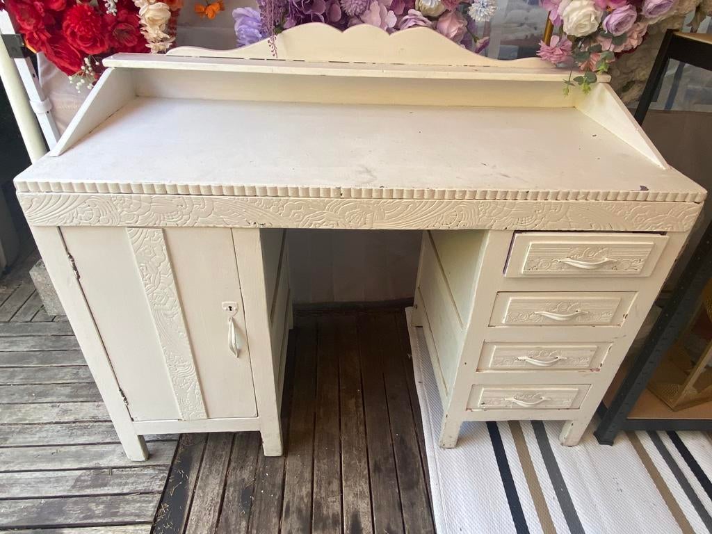 Vintage bureau, Huis en Inrichting, Bureaus, Vintage, Ophalen, Wit, Hout