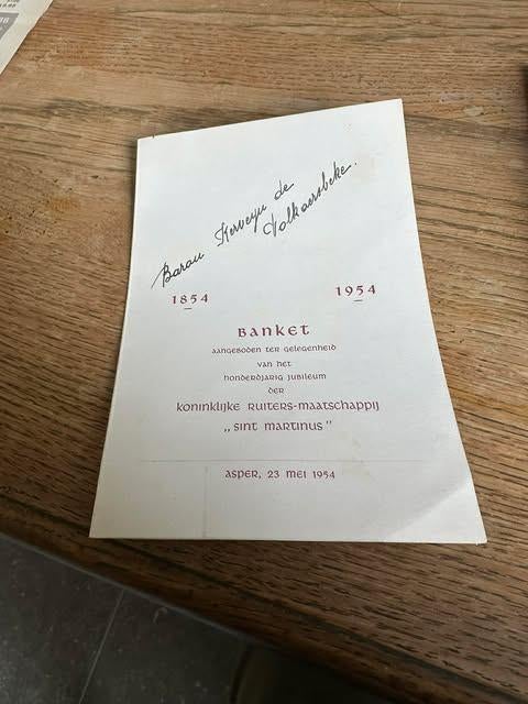 menu banket 1954 ruitersmaatschappij Asper, Ophalen of Verzenden, Overige typen