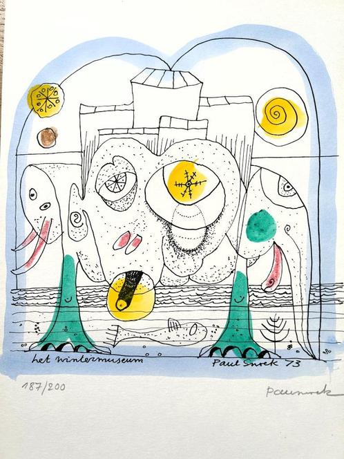 PAUL SNOEK - Het Wintermuseum - Lithografie - 27 x 36cm, Antiek en Kunst, Kunst | Litho's en Zeefdrukken, Ophalen of Verzenden