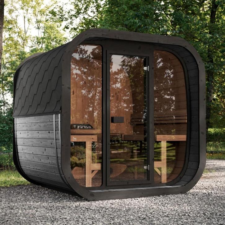 Moderne Cube Buitensauna SKOG220 Thermowood, Sport en Fitness, Sauna, Nieuw, Complete sauna, Fins of Traditioneel, Ophalen of Verzenden