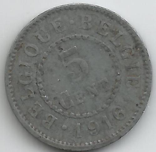 11356 * ALBERT Ier * 5 centimes 1916 ZINC * Fr.Z/pR, Timbres & Monnaies, Monnaies | Belgique, Envoi