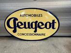 Origineel oud dubbelzijdig Peugeot emaille reclamebord, Ophalen, Zo goed als nieuw, Reclamebord