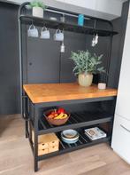 vrijstaand, houten keukeneiland met zwartmetalen legger, Ophalen, 100 tot 150 cm, 75 cm of meer, Zwart