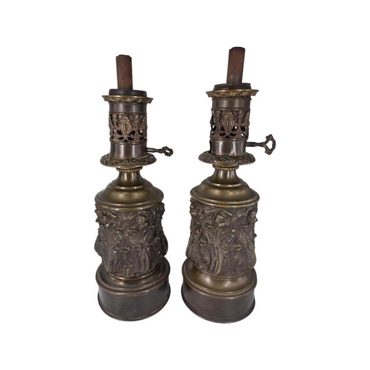 Paar Clyso P.L. olielampen - Napoleon III-periode, Antiek en Kunst, Antiek | Brons en Koper, Koper, Ophalen of Verzenden