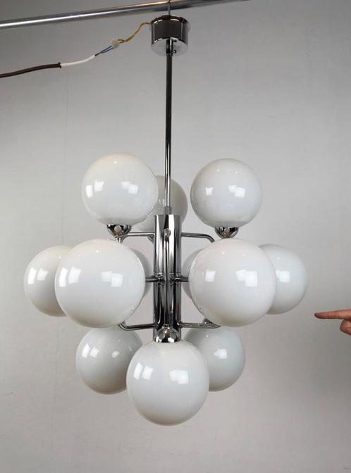 Vintage Hanglamp chroom met 12 bollen, Antiek en Kunst, Antiek | Verlichting, Ophalen