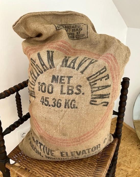 Authentieke Amerikaanse boerderijtas (Michigan) jute, Antiek en Kunst, Curiosa en Brocante, Ophalen of Verzenden