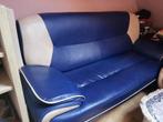 Blauw-beige ledere zetels 2 stuks, Huis en Inrichting, Ophalen, Zo goed als nieuw, Leer