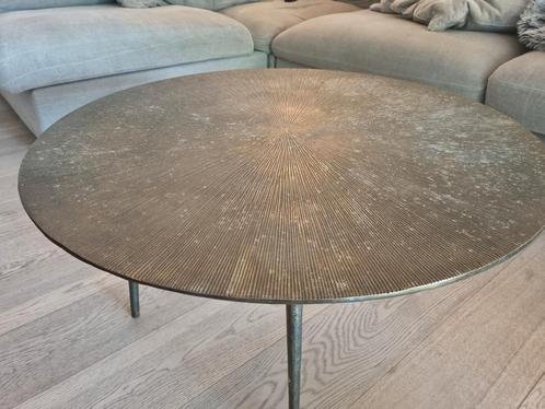 Salon tafel staal/goud, Huis en Inrichting, Tafels | Salontafels, Gebruikt, Ophalen of Verzenden