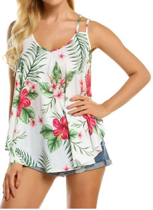 Top T-shirt Tropical blanc sans manches, Kleding | Dames, Topjes, Nieuw, Wit, Zonder mouw, Verzenden