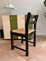 Set van 4 vintage hout en riet eetkamerstoelen, Ophalen, Riet of Rotan, Gebruikt, Zwart