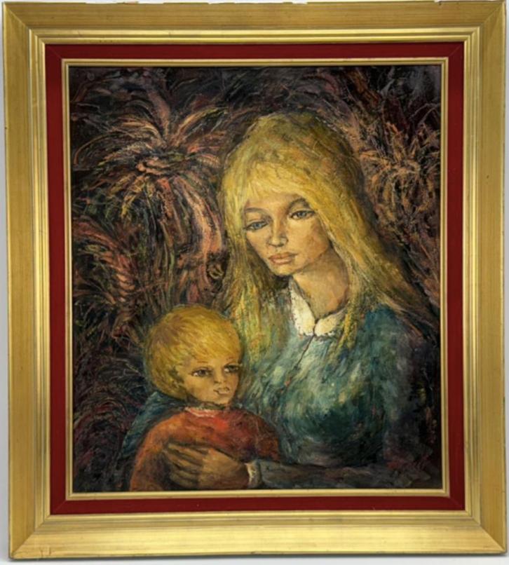 Ronald Ergo (1936-2024): Moeder en kind (90 x 100 cm), Antiek en Kunst, Kunst | Schilderijen | Klassiek, Ophalen of Verzenden