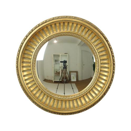 Grote Ronde Houten Butlerspiegel Bolle Spiegel Heksenoog Gou, Antiek en Kunst, Antiek | Spiegels, Minder dan 50 cm, Minder dan 100 cm