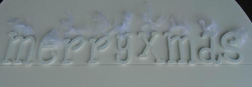 MERRY XMAS HOUTEN LETTERS WIT- GEEL Nieuw, Diversen, Kerst, Nieuw, Ophalen of Verzenden