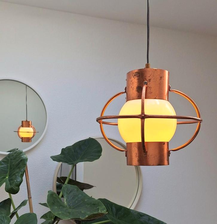 Lampe suspendue vintage rétro en cuivre maritime, Maison & Meubles, Lampes | Suspensions, Comme neuf, Moins de 50 cm, Métal, Enlèvement ou Envoi