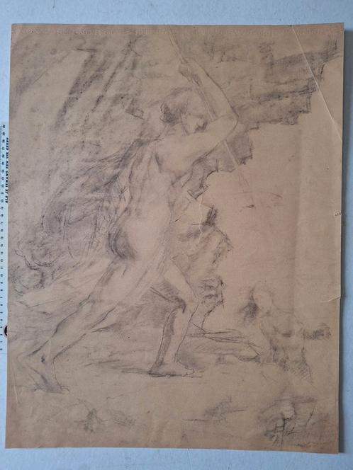 19de eeuwse tekening Naakte man/naakte vrouw op achterkant, Antiek en Kunst, Kunst | Tekeningen en Fotografie, Ophalen of Verzenden