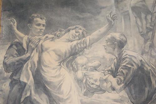 BROERMAN EUGÈNE tekening "Les pompiers", Antiek en Kunst, Kunst | Schilderijen | Klassiek, Ophalen