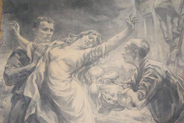 BROERMAN EUGÈNE tekening "Les pompiers", Antiek en Kunst, Kunst | Schilderijen | Klassiek, Ophalen