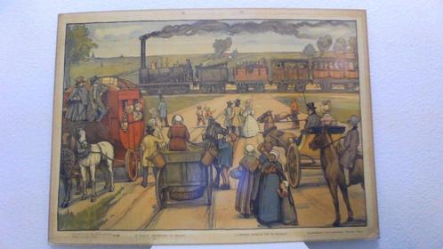 schoolplaat 'de eerste trein', Antiek en Kunst, Antiek | Schoolplaten, Geschiedenis, Ophalen