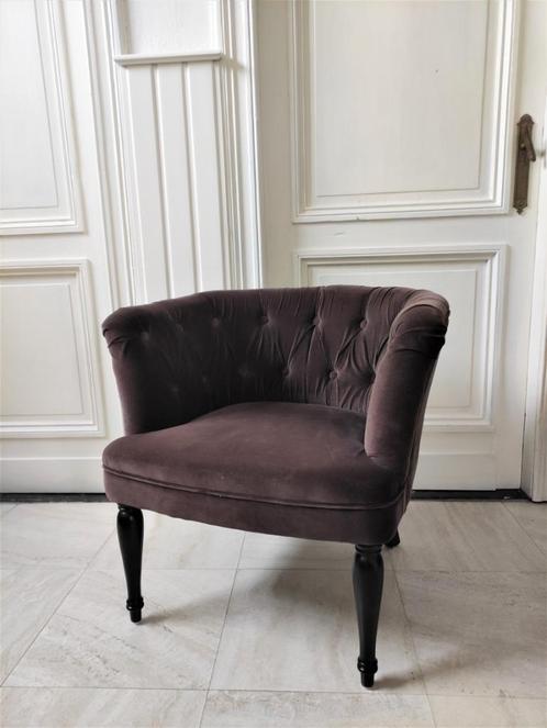 WESTWING fauteuil / zetel bruin fluweel & massief hout, Huis en Inrichting, Fauteuils, Nieuw, Hout, Stof, 50 tot 75 cm, Minder dan 75 cm