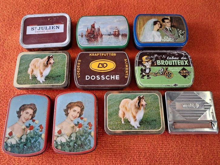 10 oude tabaksdozen in blik, Verzamelen, Rookartikelen, Aanstekers en Luciferdoosjes, Gebruikt, Tabaksdoos of Verpakking, Ophalen of Verzenden
