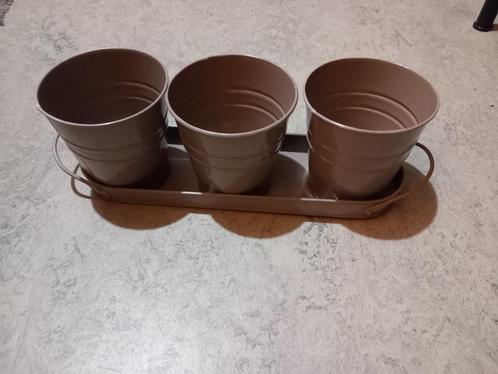 Metalen pannenhoezen met bakje, Tuin en Terras, Bloempotten, Gebruikt, Metaal, Binnen, Balkon, Tuin, Minder dan 40 cm, Minder dan 25 cm