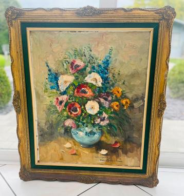 olieverfschilderij van J.J. Toulon, Stilleven met Bloemen beschikbaar voor biedingen