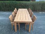 Laatste exemplaar Teak 300.110 met 10 stapelstoelen, Tuin en Terras, Tuinsets en Loungesets, Eettafel, Meer dan 8 zitplaatsen
